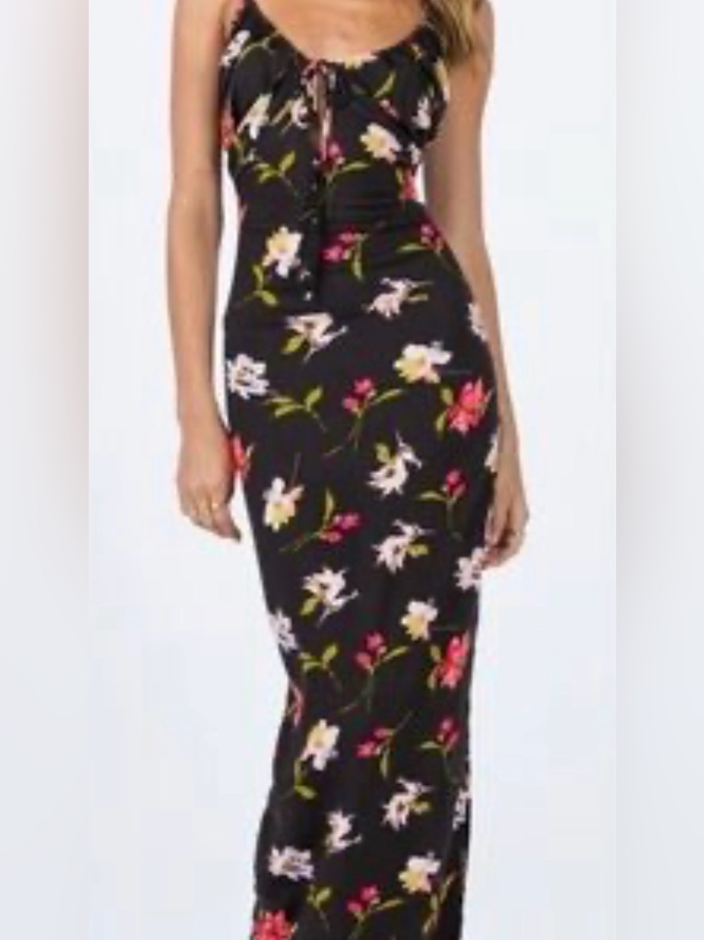 Princess Polly Black Floral Ruched Maxi Dress Size 6 Cottagecore Slip Dress EUC